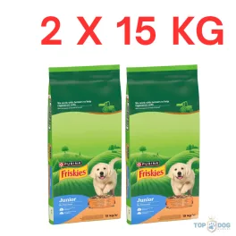  FRISKIES 2x15kg Junior csirkével, zöldségekkel és tejjel száraz eledel kölyökkutyáknak 