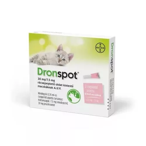 DRONSPOT RÁCSEPEGTETŐ FÉREGHAJTÓ OLDAT KIS TESTŰ  (0,5-2,5KG-ig) MACSKÁK SZÁMÁRA  2 pipetta/doboz