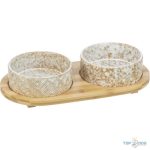 Kerámia tál bambusz fa tartóval 2*0,3L TRX 24828