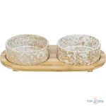 Kerámia tál bambusz fa tartóval 2*0,3L TRX 24828
