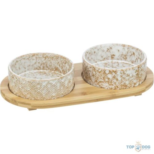 Kerámia tál bambusz fa tartóval 2*0,8L TRX 24829