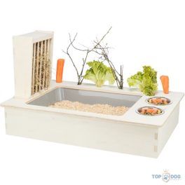   TRX Etetőállomás Tállal és Szénatartóval, Rágcsálóknak, Fából, 70x41x47cm TRX61210
