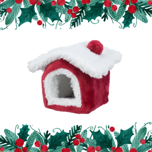 TRX X-mass Cuddly Cave - bújó (plüss, piros/fehér) deguk részére (23x18x24cm) TRX 92652