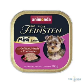   Animonda Vom Feinsten Junior Mini Gefl, Hirsch+Cranb (szarvashússal+szárnyassal) alutálkás - kölyök kutyák részére (100g)