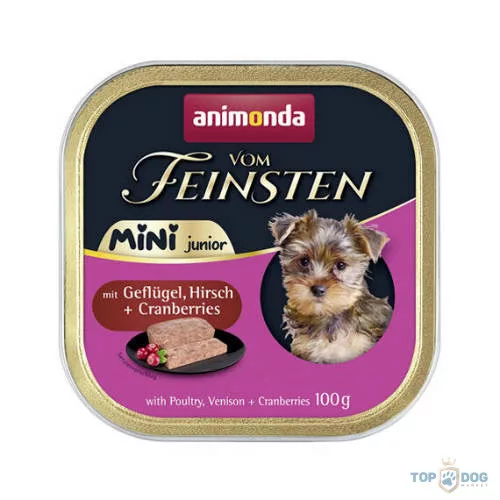 Animonda Vom Feinsten Junior Mini Gefl, Hirsch+Cranb (szarvashússal+szárnyassal) alutálkás - kölyök kutyák részére (100g)