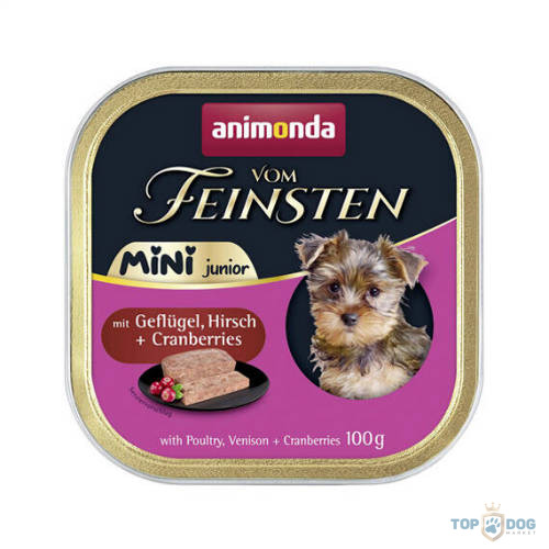 Animonda Vom Feinsten Junior Mini Gefl, Hirsch+Cranb (szarvashússal+szárnyassal) alutálkás - kölyök kutyák részére (100g)