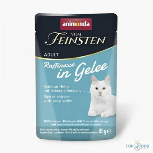 Animonda Vom Feinsten Adult (Raffinesse in Jelly) alutasakos csirke+sárga tőkehal - Felnőtt macskák részére 85gr