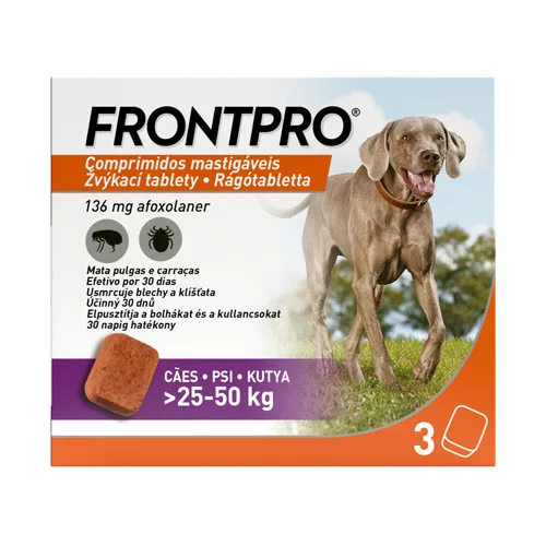 FRONTPRO® rágótabletta 25-50 kg kutyáknak bolhák és kullancsok ellen 136mg / 3 tabletta 