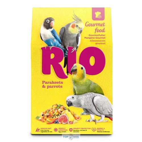 RIO Gourmet Ínyenc gyümölcsös Kiegészítő Eledel Közepes és Nagypapagájoknak (250 g)