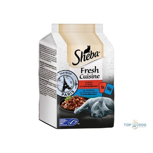 Sheba Adult Fresh&Fine - Alutasakos Marhával és fehérhúsú hallal 6*50gr