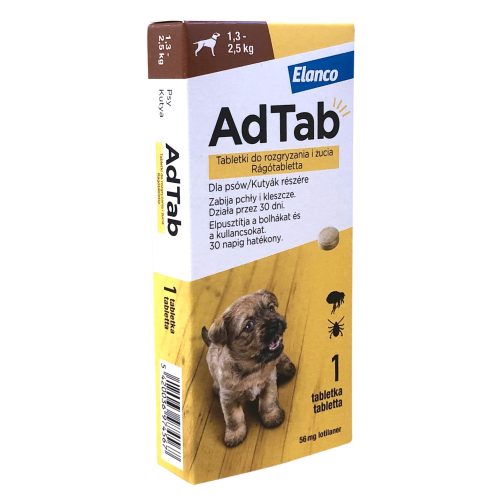 AdTab rágótabletta bolha és kullancs ellen mini testű kutyáknak (1,3-2,5 kg), 56mg