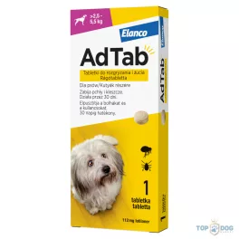   AdTab rágótabletta bolha és kullancs ellen kistestű kutyáknak (2,5–5,5 kg), 112 mg