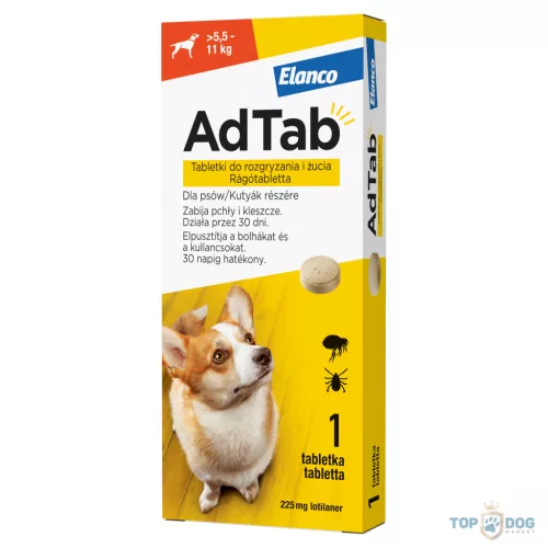 AdTab rágótabletta bolha és kullancs ellen 5,5 kg-11kg közötti kutyáknak , 225 mg