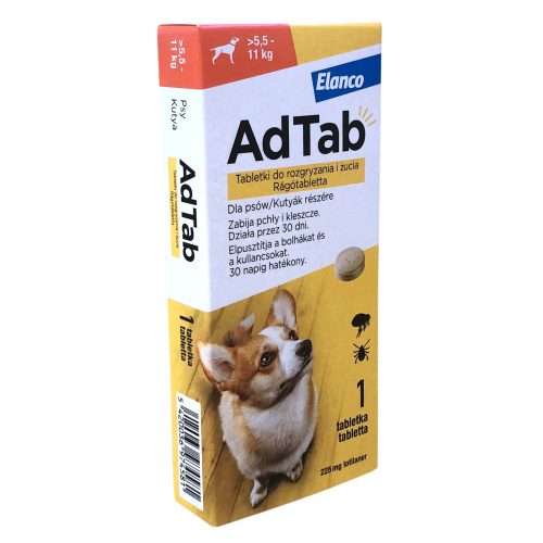 AdTab rágótabletta bolha és kullancs ellen 5,5 kg-11kg közötti kutyáknak , 225 mg