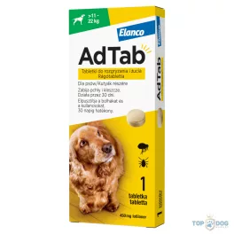   ADTAB RÁGÓTABLETTA BOLHA ÉS KULLANCS ELLEN Közepes TESTŰ KUTYÁKNAK (11-22 KG között), 450 MG