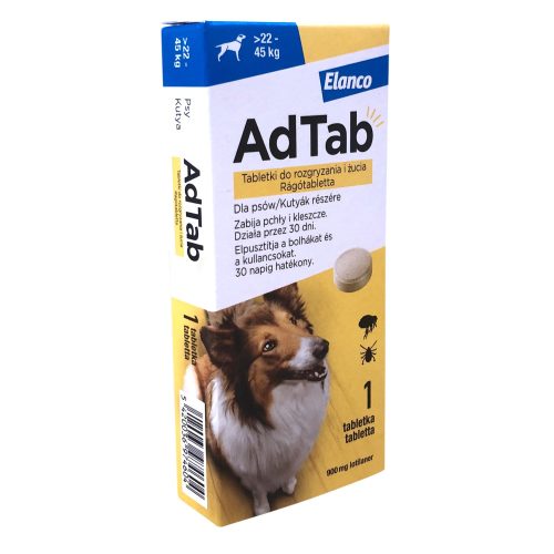 AdTab rágótabletta bolha és kullancs ellen 22-45 kg közötti kutyáknak, 900 mg
