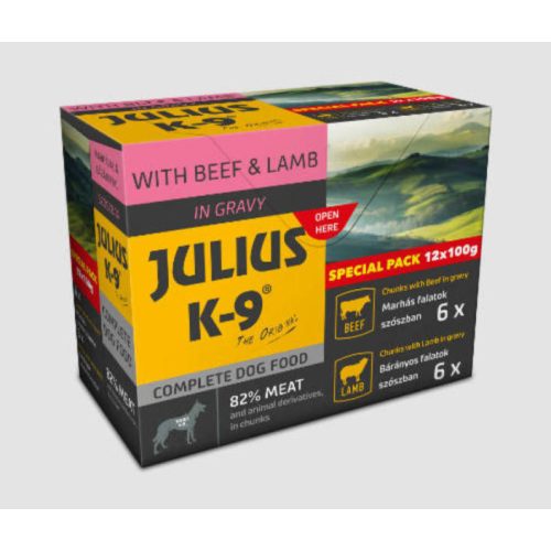 JULIUS K-9 Beef & Lamb válogatás szószban kutyáknak (12x100g)