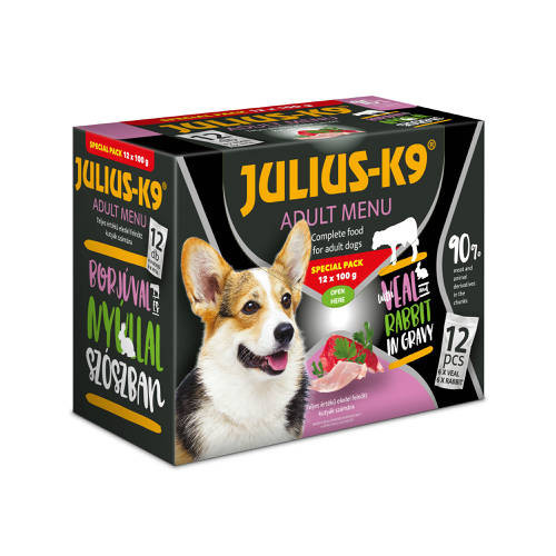 JULIUS K-9 Borjú + Nyúl szószban kutyáknak (12x100g)