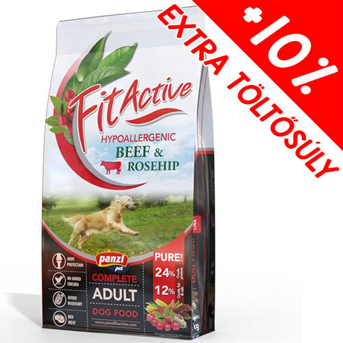 FitActive PURE 12kg+1,2kg Hypoallergenic Beef-Rosehip - száraztáp (marha,csipkebogyó) felnőtt kutyák részére
