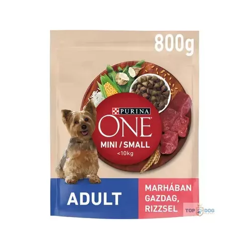 PURINA ONE Mini Adult marhában gazdag száraz eledel felnőtt kutyáknak 800gr