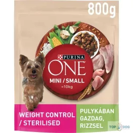   PURINA ONE Mini Weight Control/Steril pulykában gazdag száraz eledel felnőtt kutyáknak 800gr