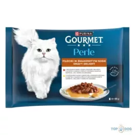   GOURMET Perle Gravy Delight szószban csirkével és marhával nedves macskaeledel 4*85gr
