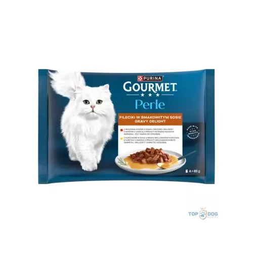 GOURMET Perle Gravy Delight szószban csirkével és marhával nedves macskaeledel 4*85gr