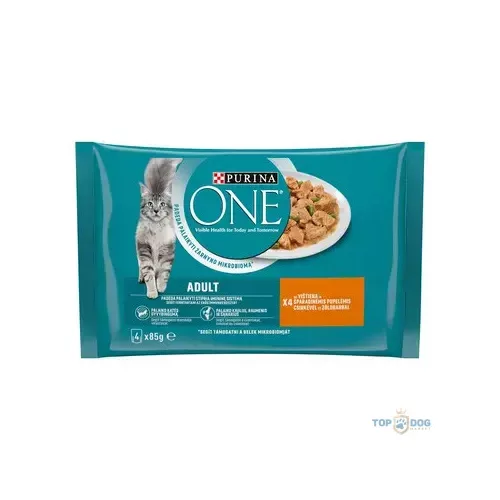 PURINA ONE Adult csirkével és zöldbabbal nedves macskaeledel 4*85gr