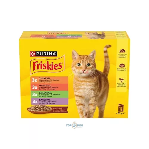 FRISKIES 12X85G  Válogatás (csirke-marha-bárány-kacsa)