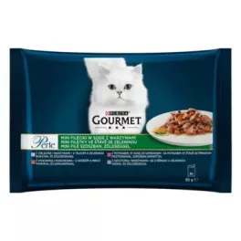   GOURMET Perle Mini Filé borjúval, vaddal, marhával és pisztránggal nedves macskaeledel 4*85gr