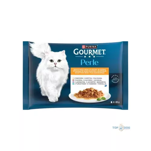 GOURMET Perle Mini Filé pulykával, tonhallal, kacsával és báránnyal nedves macskaeledel 4*85gr