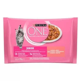 Purina One Junior 4*85gr Lazaccal és sárgarpával