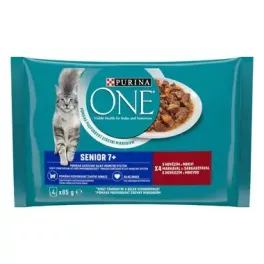   PURINA ONE Senior marhával és sárgarépával nedves macskaeledel  4*85gr