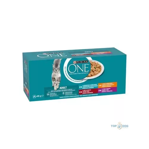 PURINA ONE Adult 40x85g csirkével, marhával, báránnyal, tengeri hallal szószban nedves macskaeledel