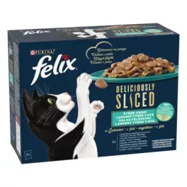   FELIX Deliciously Sliced halas válogatás aszpikban nedves macskaeledel 12x80gr