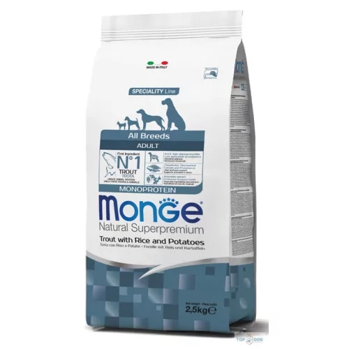 Monge Dog 2,5 kg Pisztráng, rizs - Monoprotein All Breeds Adult Speciality Line