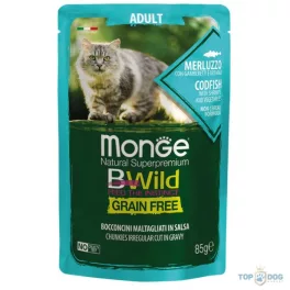   Monge BWild Grain Free Cat 85g Adult Tőkehal, garnéla és zöldségek