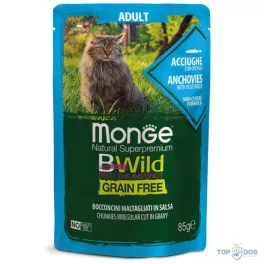   Monge BWild Grain Free Cat 85g Adult Szardella és zöldségek