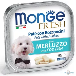 Monge Dog 100gr Fresh Pate&Chunk Tőkehal