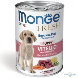 Monge Dog 400gr Fresh Chunk in Loaf Puppy Borjú-zöldség