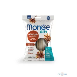   MONGE GIFT Dental Sticks Puppy Mini 120g/7db fogtisztító kölyökkutyáknak bárányhússal, ánizzsal 7db/120gr