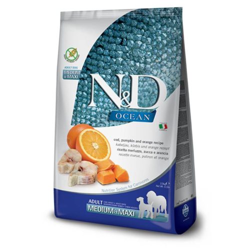 N&D Dog Grain Free  Medium&Maxi  Tőkehal &Narancs Sütőtökkel 2,5kg