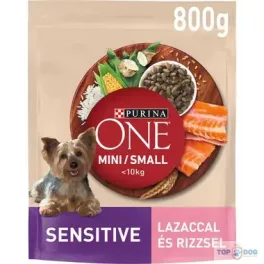   PURINA ONE Mini Sensitive lazaccal száraz eledel felnőtt kutyáknak 800gr