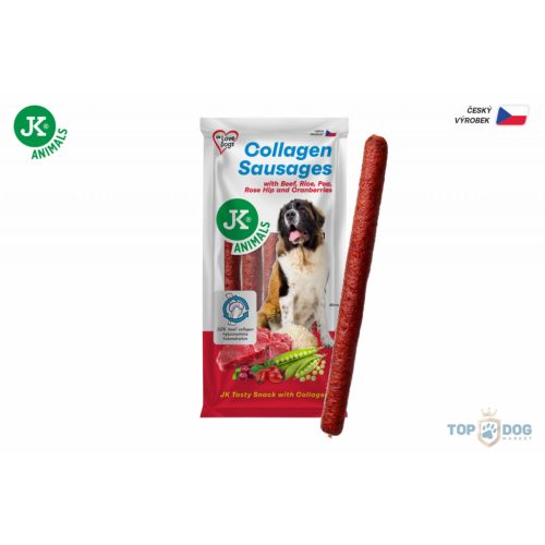 Kolbász marhahússal, kollagénnel, rizzsel, borsóval, csipkebogyóval és áfonyával 29cm 6db /cs