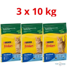   FRISKIES 3x10kg Steril lazac és zöldség ivartalanított száraz eledel felnőtt macskáknak 