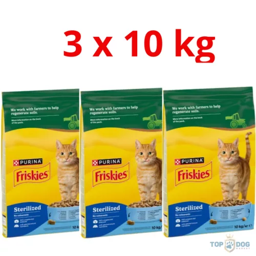 FRISKIES 3x10kg Steril lazac és zöldség ivartalanított száraz eledel felnőtt macskáknak 