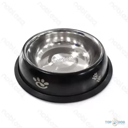  Fém tál gumitalppal kutyáknak fekete L 22,5cm 