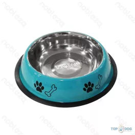  Fém tál gumitalppal kutyáknak türkiz kék XL 25,5cm 