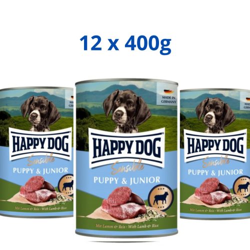 Happy Dog Puppy&Junior konzerv Bárány-Rizs 12x400g