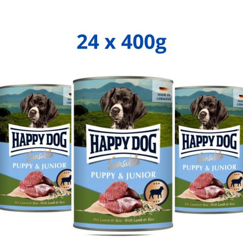 Happy Dog Puppy&Junior konzerv Bárány-Rizs 24x400g